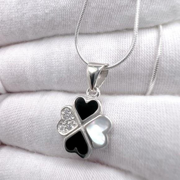 .925 Sterling Silver Clover Cz Necklace - Picture 4 of 17